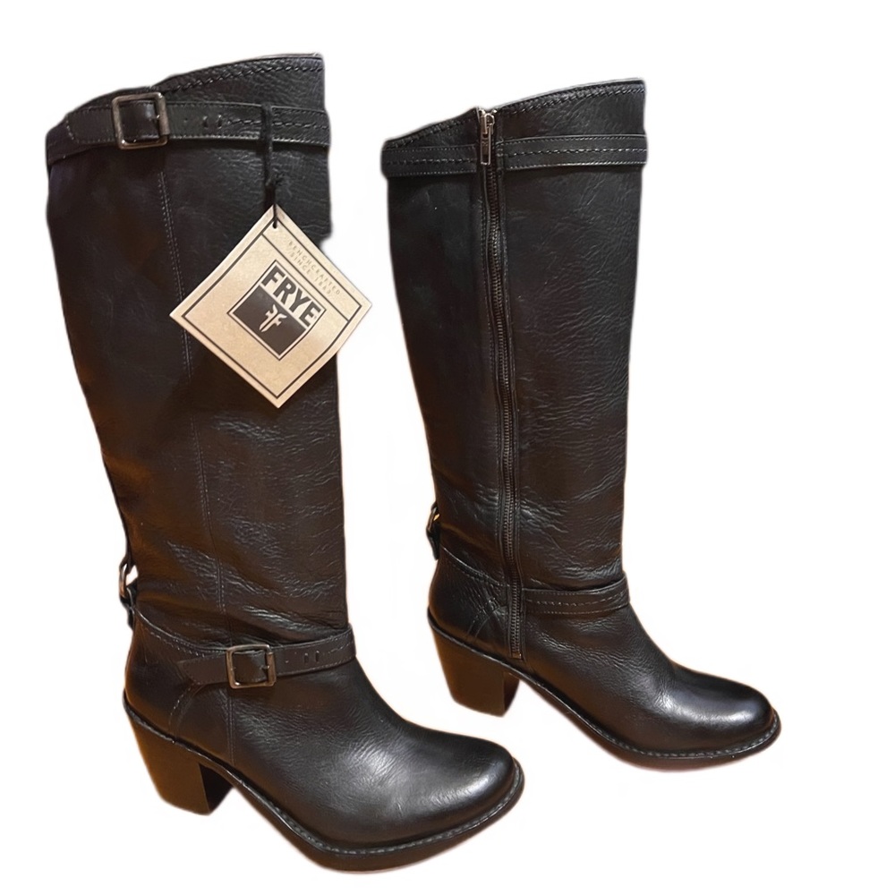 Frye Carmen Harness Black Knee High Boots
